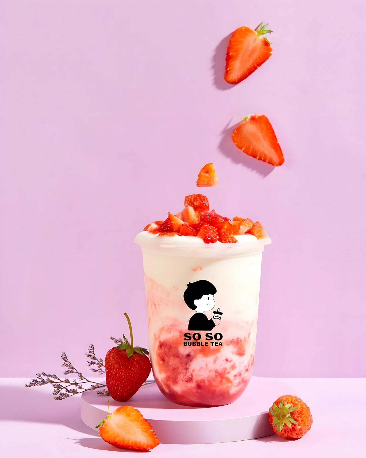 Latte cu capsuni la SO SO Bubble Tea